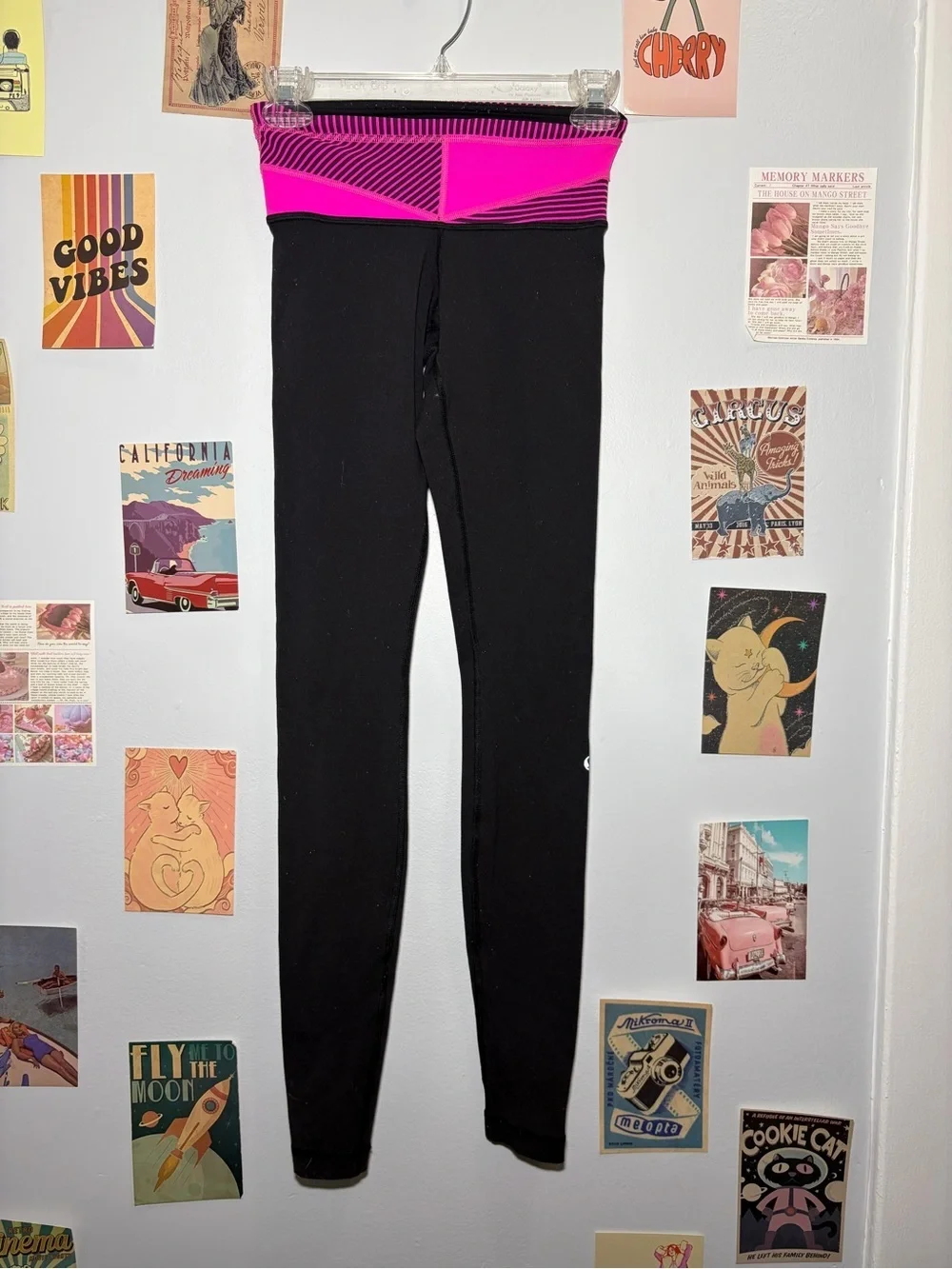 lululemon athletica Black Leggings with Pink Fold-Over Waistband